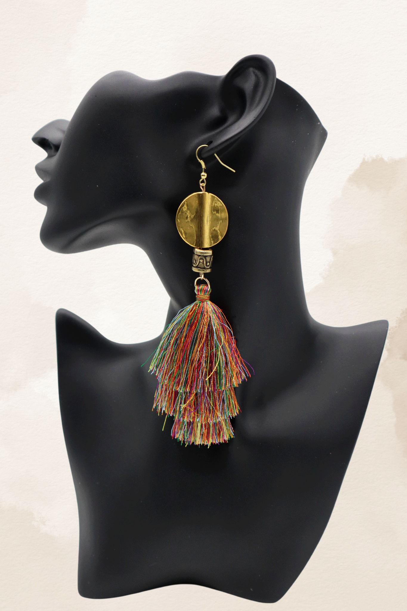 Multi Color Tassel Earrings with Gold Beading