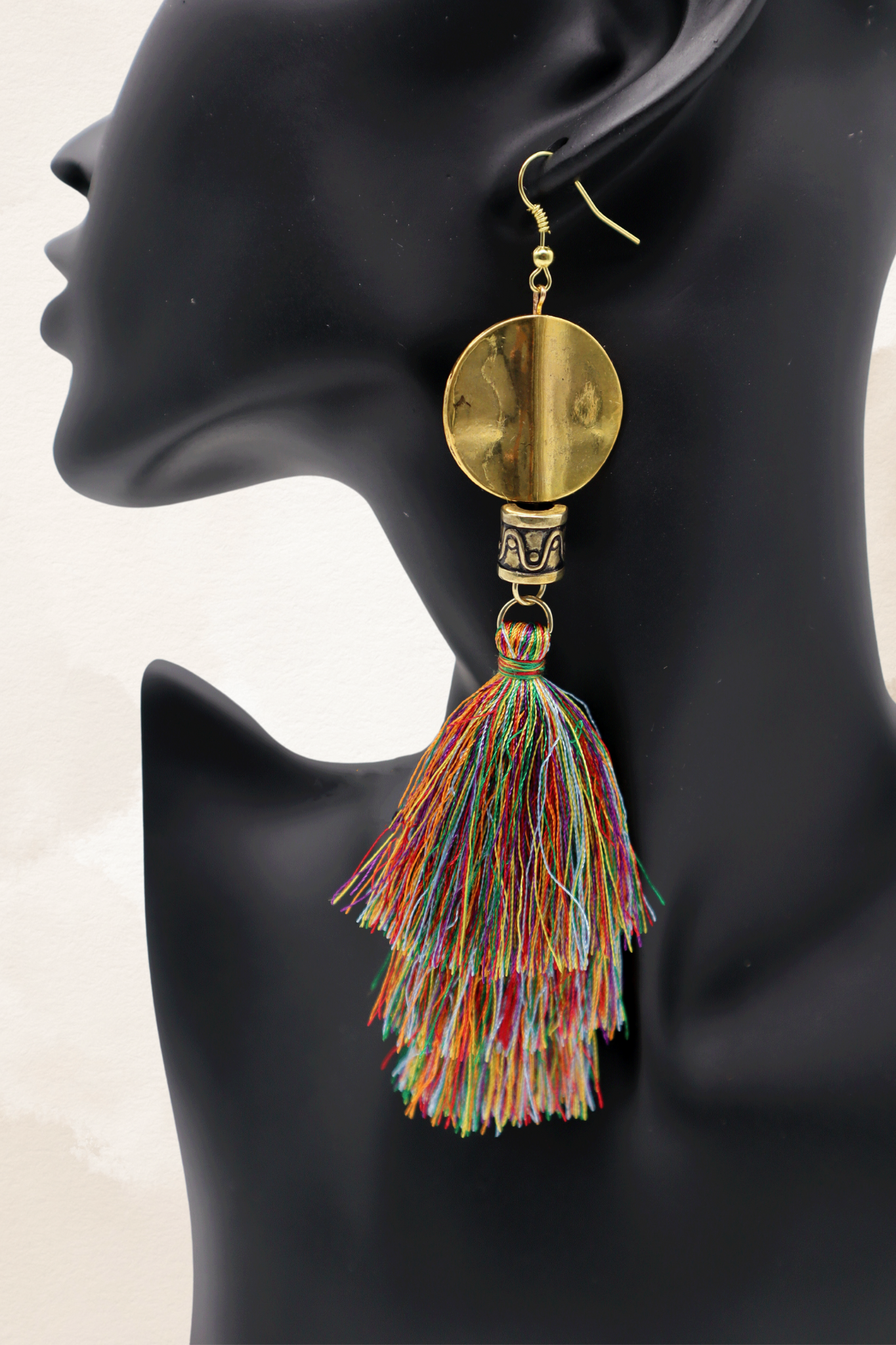 Multi Color Tassel Earrings with Gold Beading